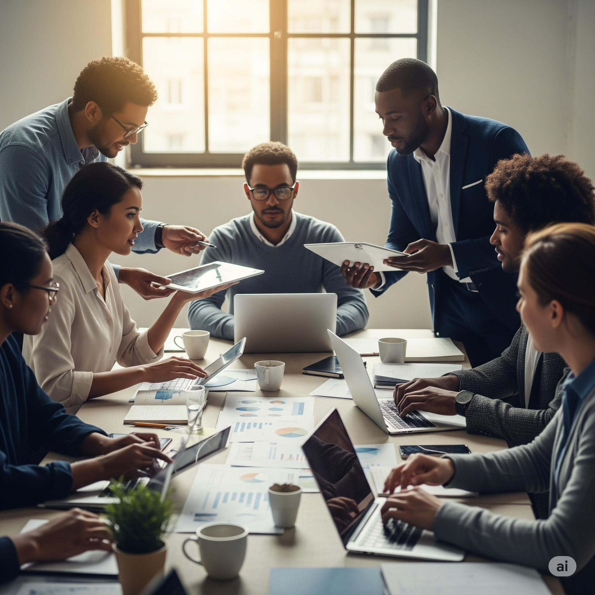 Diversidade e Inclusão em um mundo dominado por IA: Equipe diversa e inclusiva trabalhando